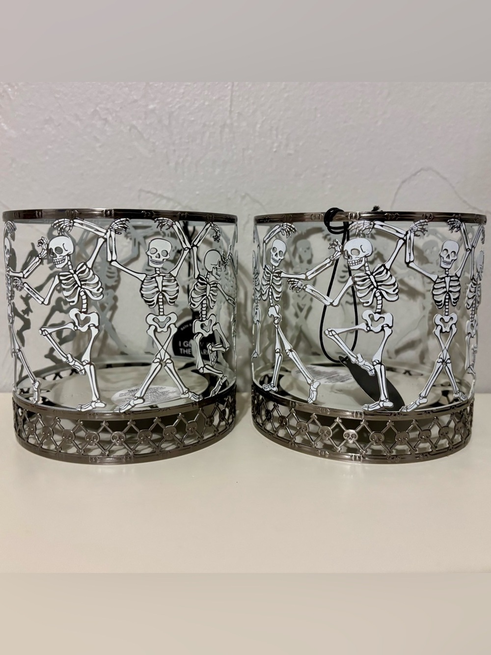 Bath & Body Works Glow in the Dark Dancing Skeleton 3-Wick Candle Holder x2